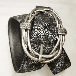 Ceinture reversible femme Motif "galuchat" / Gris irisé